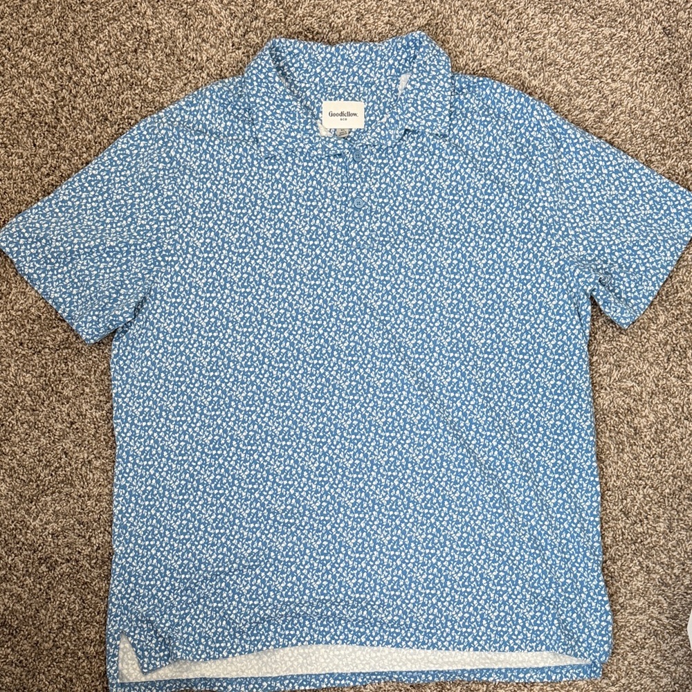 Men's Lightweight Blue and White Floral Polo XL